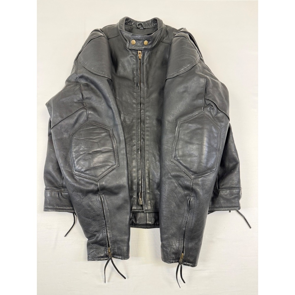 Leather King Black Hills Mens Black Leather Motorcycle Jacket Thinsulate Size 44 - Picture 5 of 15